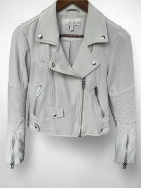 Philosophy Soft Cream Faux Suede Leather Asymmetric Moto Jacket | Size Medium